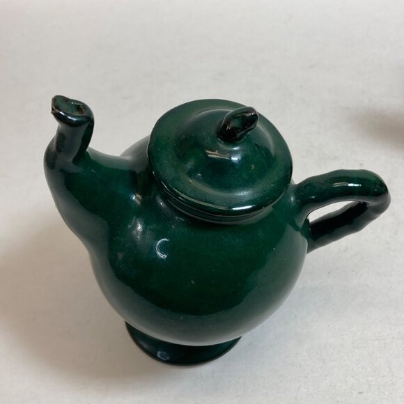 Handmade Ceramic Decorative Funky Teapots Green Maroon Signed Artisan Pottery - Picture 5 of 13